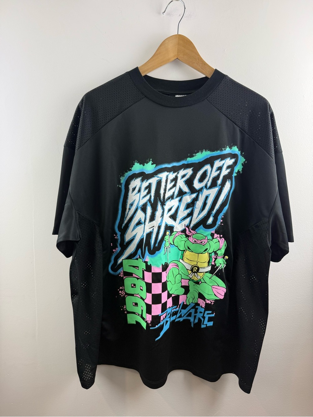 H&M TMNT Raphael Better Off Shred Oversized Boxy Mesh Graphic Jersey Tee S